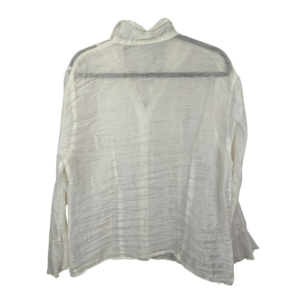 Cut Loose Ivory Linen Nylon Blend Button Down Blouse Shirt Large Made in USA - Picture 2 of 8